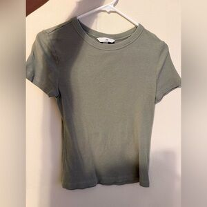 H&M Ribbed Crewneck Tee in Sage Green